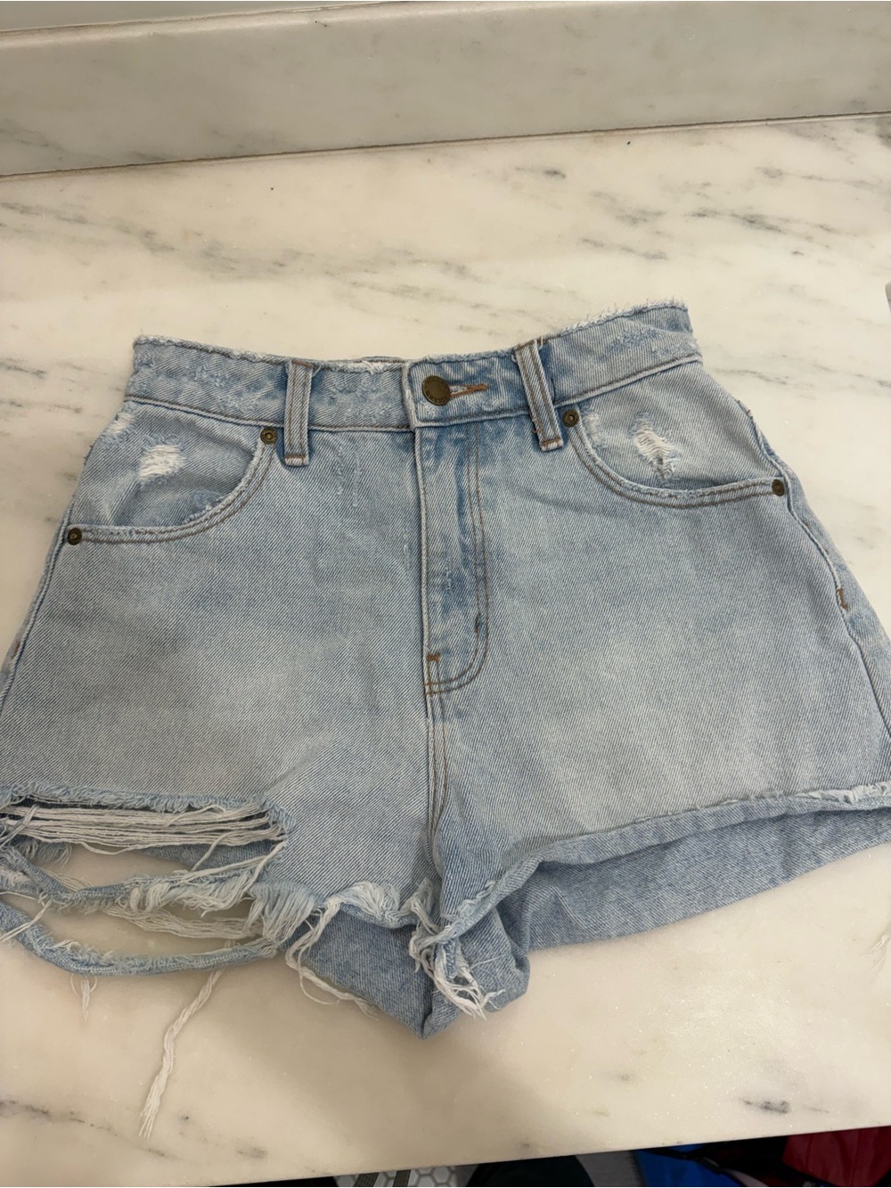 ROLLA'S Light Blue Distressed High-Waist Denim Shorts